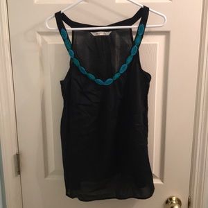 Black sheer top with bead trim, size large